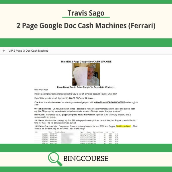 Travis Sago – 2 Page Google Doc Cash Machines (Ferrari)